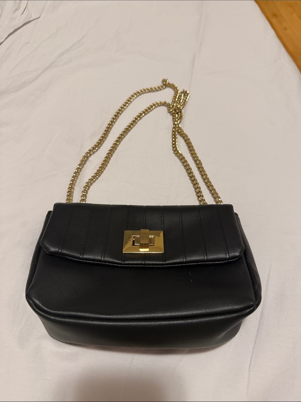 Quilted Black Shoulder Bag with Gold Chain Strap